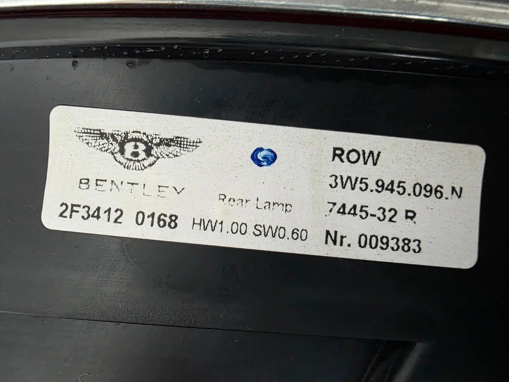 This image features the rear right tail light for the Bentley Continental Flying Spur, showcasing OEM genuine quality with part number 3W5945096N. This used original component is designed for a precise factory fit, delivering premium illumination, elegant styling, and reliable performance consistent with Bentley’s luxury standards.