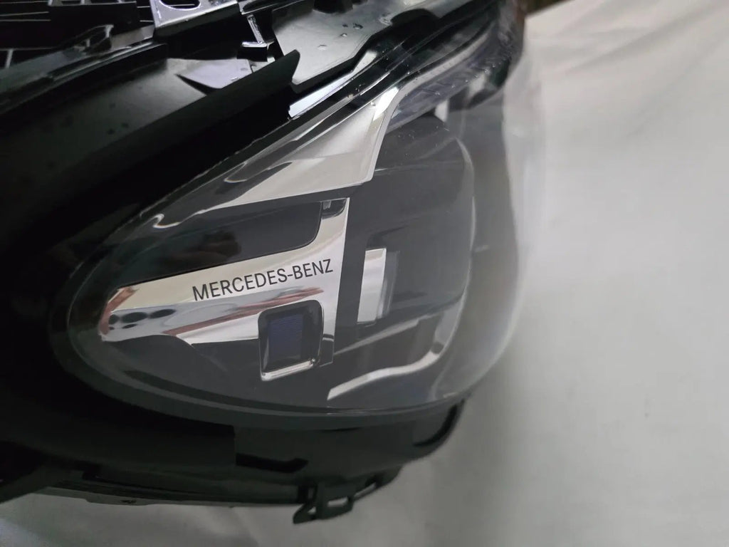 This image features the right-side MultiBeam LED headlight for the Mercedes-Benz E-Class W213 Facelift (FL) model, with OEM genuine quality and part number A2139068409. This used original headlamp is designed for the facelifted W213, offering precision-fit installation, advanced MultiBeam LED technology for adaptive lighting, and the premium performance expected from Mercedes-Benz components.