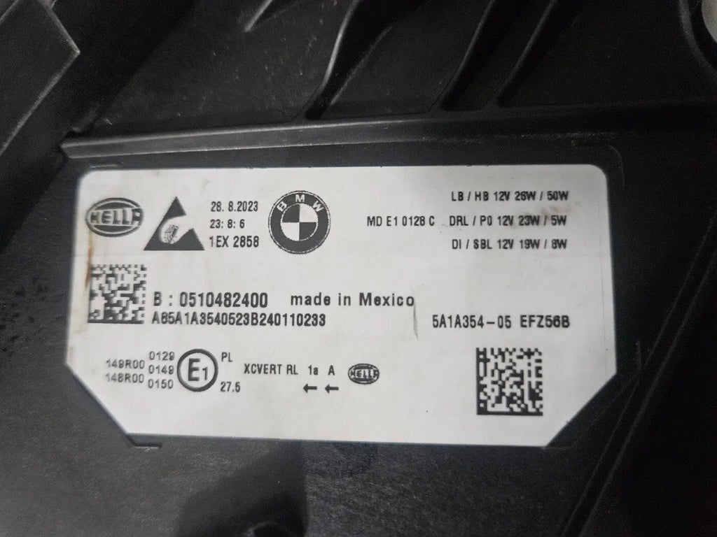 This image features the right-side Adaptive LED headlight for the BMW 3 Series G20 LCI and G21 LCI models, with OEM genuine quality and part number 5A1A354. This used original headlamp is designed for the facelifted versions, offering precise fitment, dynamic beam control, and advanced Adaptive LED technology to enhance visibility and maintain the sleek, modern appearance of the 3 Series.