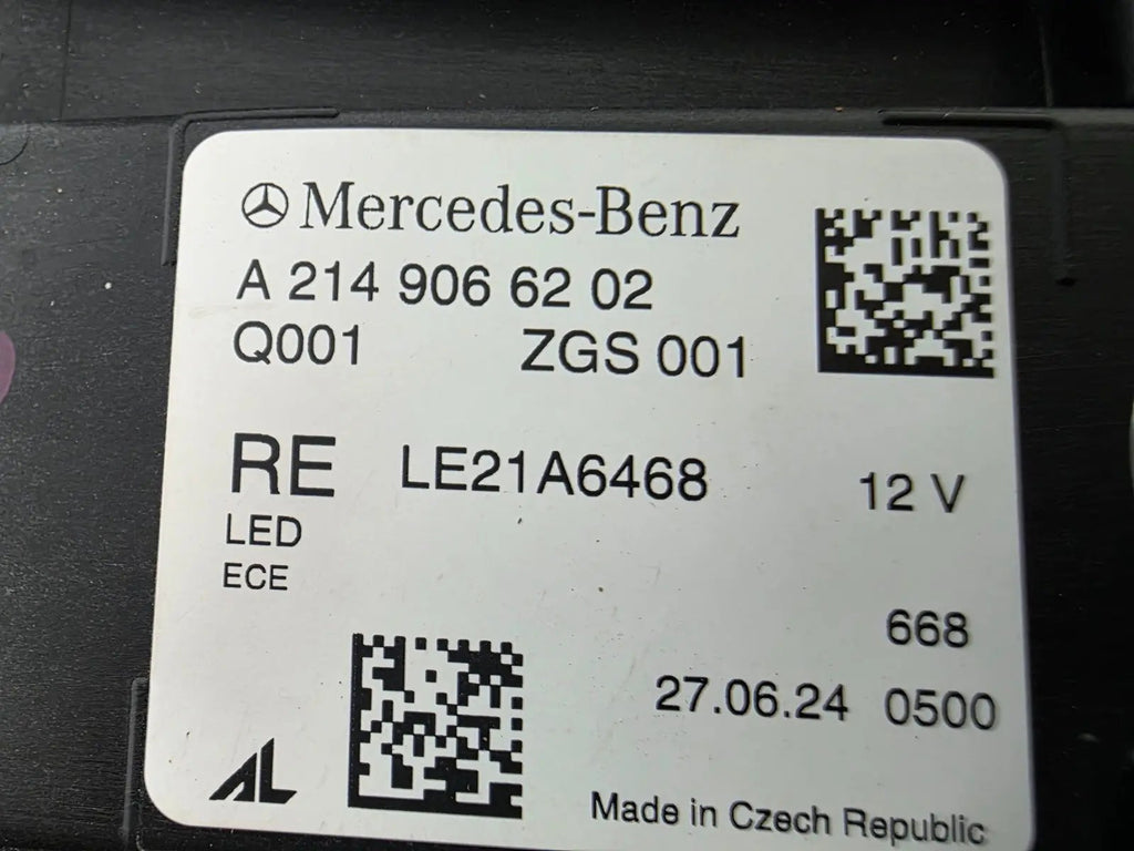 This image showcases the OEM genuine DIGITAL LIGHT headlights for the Mercedes-Benz E-Class W214, available for both right and left sides with part numbers A2149066102 (right) and A2149066202 (left). These advanced headlamps are original Mercedes-Benz components designed for the W214 model, offering cutting-edge DIGITAL LIGHT technology that enhances driving safety and precision lighting. The headlights are used but maintain high-quality OEM standards and are ideal replacements for the corresponding side.