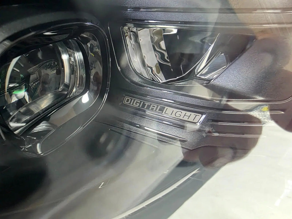 This image showcases the OEM genuine DIGITAL LIGHT headlights for the Mercedes-Benz E-Class W214, available for both right and left sides with part numbers A2149066102 (right) and A2149066202 (left). These advanced headlamps are original Mercedes-Benz components designed for the W214 model, offering cutting-edge DIGITAL LIGHT technology that enhances driving safety and precision lighting. The headlights are used but maintain high-quality OEM standards and are ideal replacements for the corresponding side.