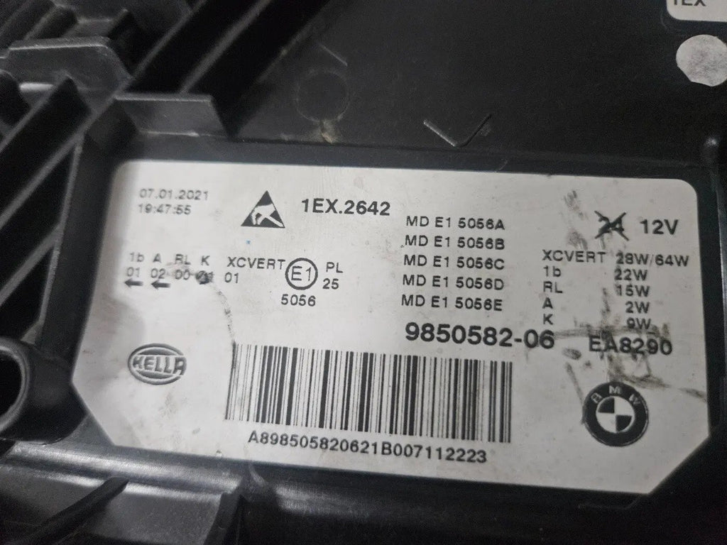 This image displays the right-side Adaptive LED headlight for BMW 5 Series G30, G31, and F90 LCI (facelift) models, featuring OEM genuine quality with part number 9850582. This used original headlamp is engineered for precise fitment and enhanced visibility, offering BMW’s Adaptive LED technology with dynamic lighting performance and premium styling for the facelifted 5 Series.