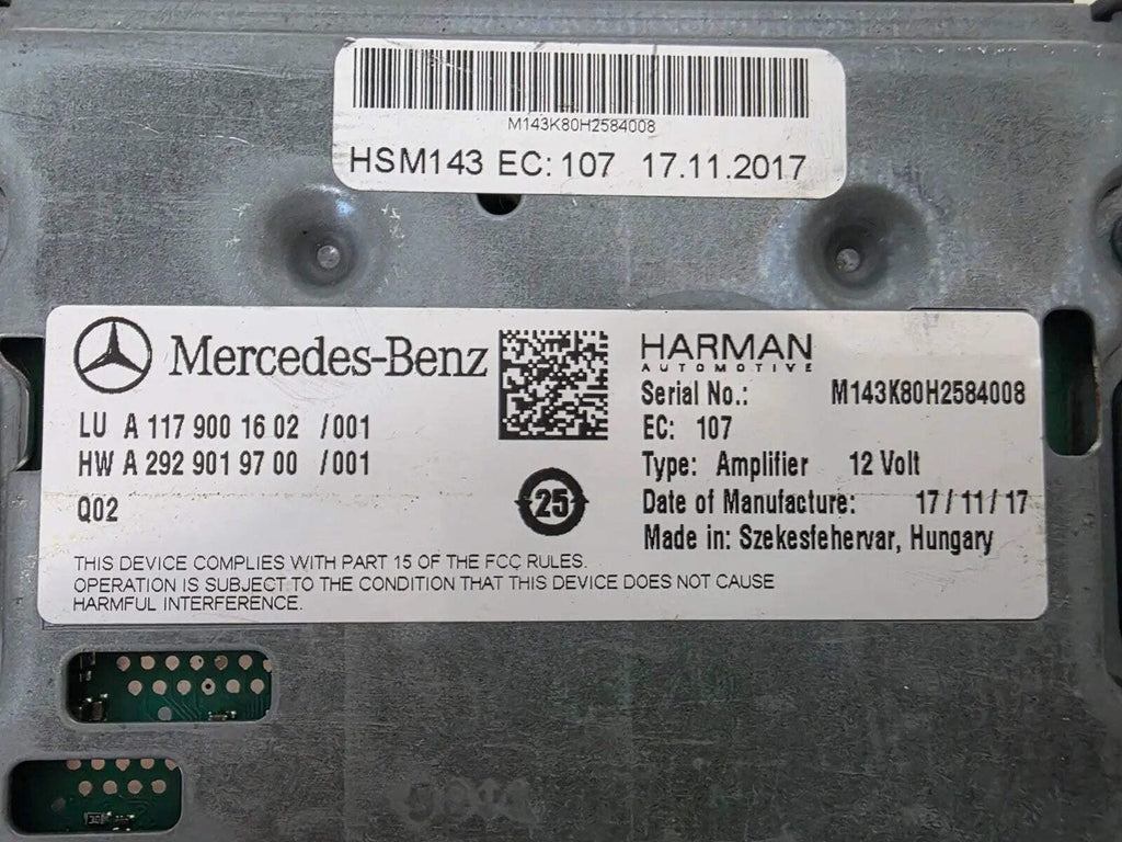 2013 - 2019 MERCEDES CLA250 W117 AMPLIFIER SOUND CONTROL UNIT A1179001602 OEM